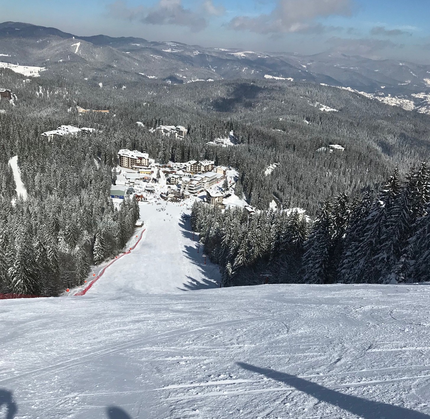 Looking down the demo slope in Pamporovo